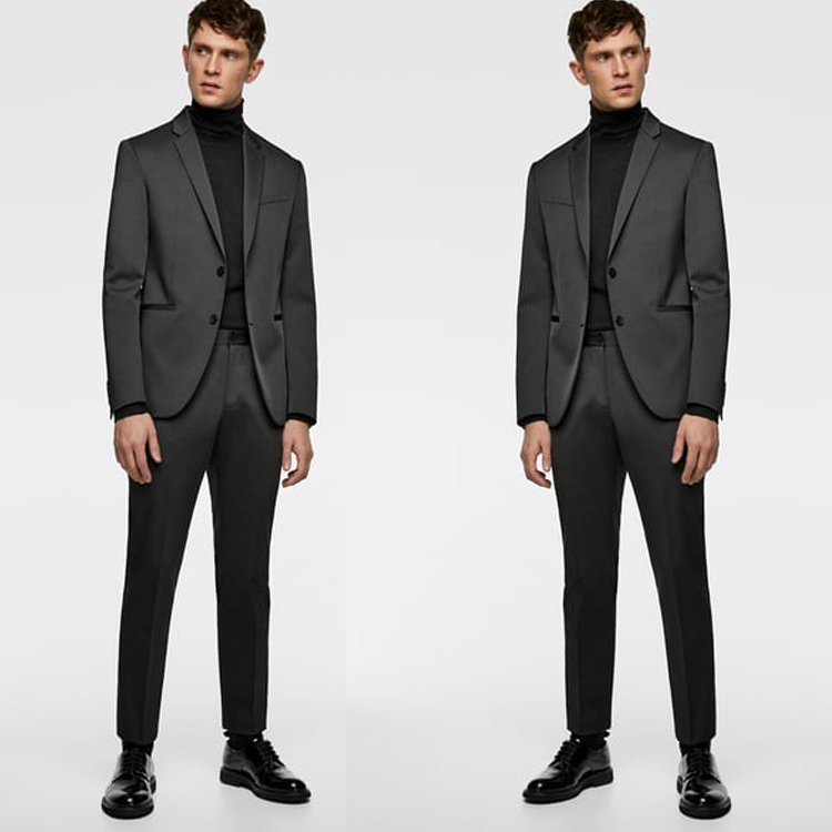 Black Slim Fit Men Pant Suit Two Button Peaked Lapel Groom Wedding Tuxedos Formal Prom Blazer(Jacket+Pant)