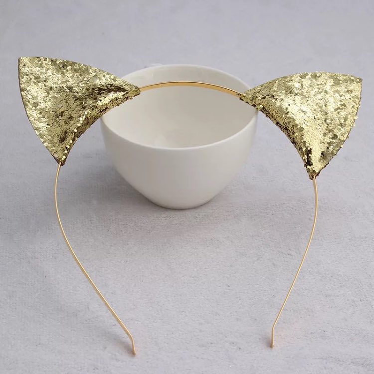Wholesale Cute Cat Ears Headbands Party Hair Accessories Women Gold Glitter Glequin Headband Headdress