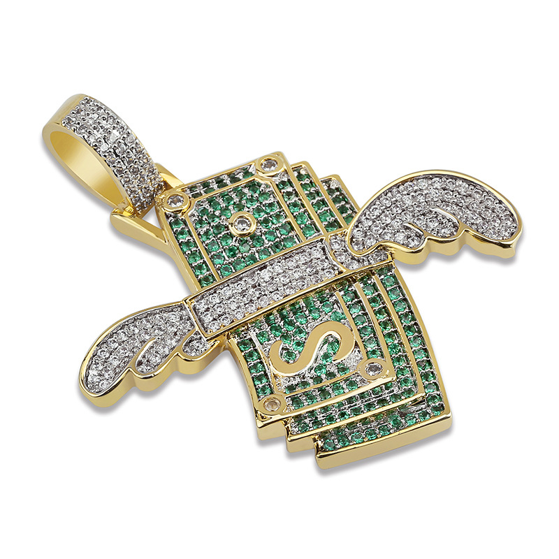 Rap Flying Dollar Pendant Necklace Hip Hop Shining Men Women 18K Gold Plated Pendant Necklace Jewelry