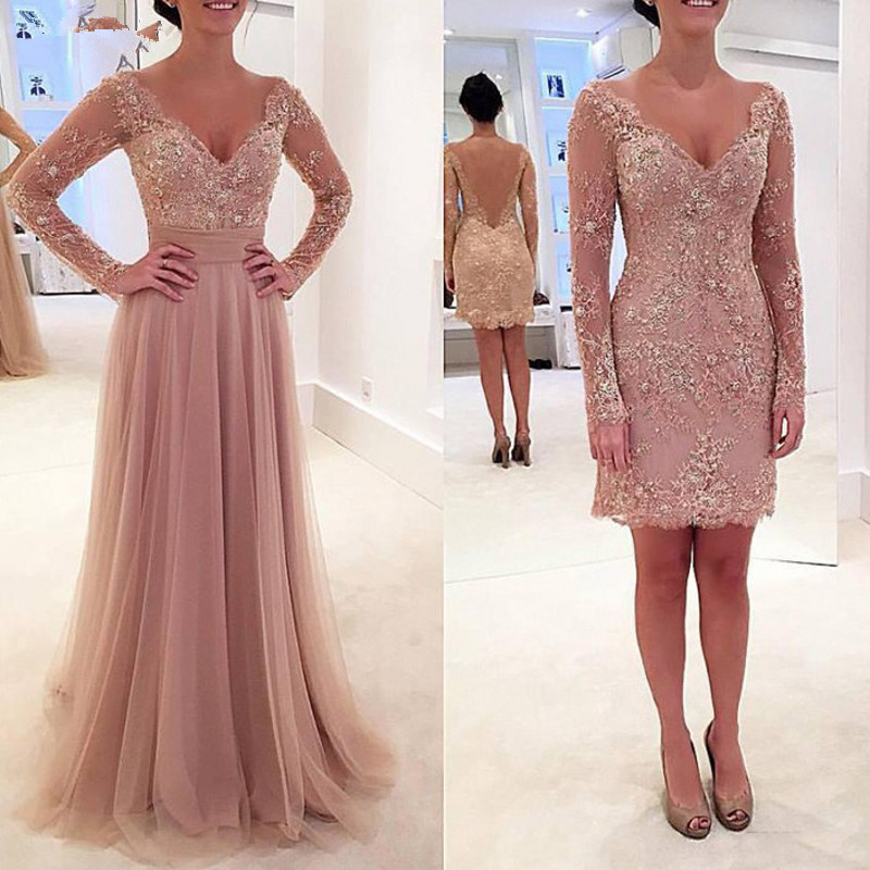 Mother Of The Bride Dresses Formal Wedding Party Gowns Long Sleeve V-Neck Removable Dusty Pink vestido de madrinha farsali
Mother Of The Bride Dresses Formal Wedding Party Gowns Long Sleeve V-Neck Removable Dusty Pink vestido de madrinha farsali