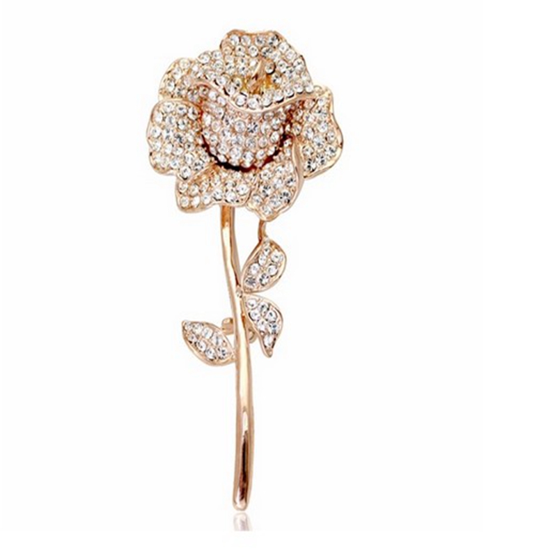 Elegant Clear Rhinestone Crystal Rose Flower Shiny Crystal Rhinestones Brooch Pin Corsage