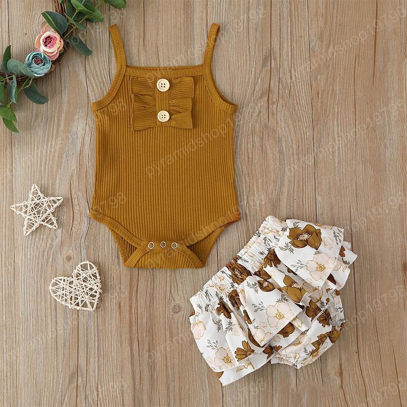 Baby Girl Ribbed Outfit Girls Summer flouncing Clothing Set Toddler Infant Vest Romper Shorts Skirt 2pcs Clothing