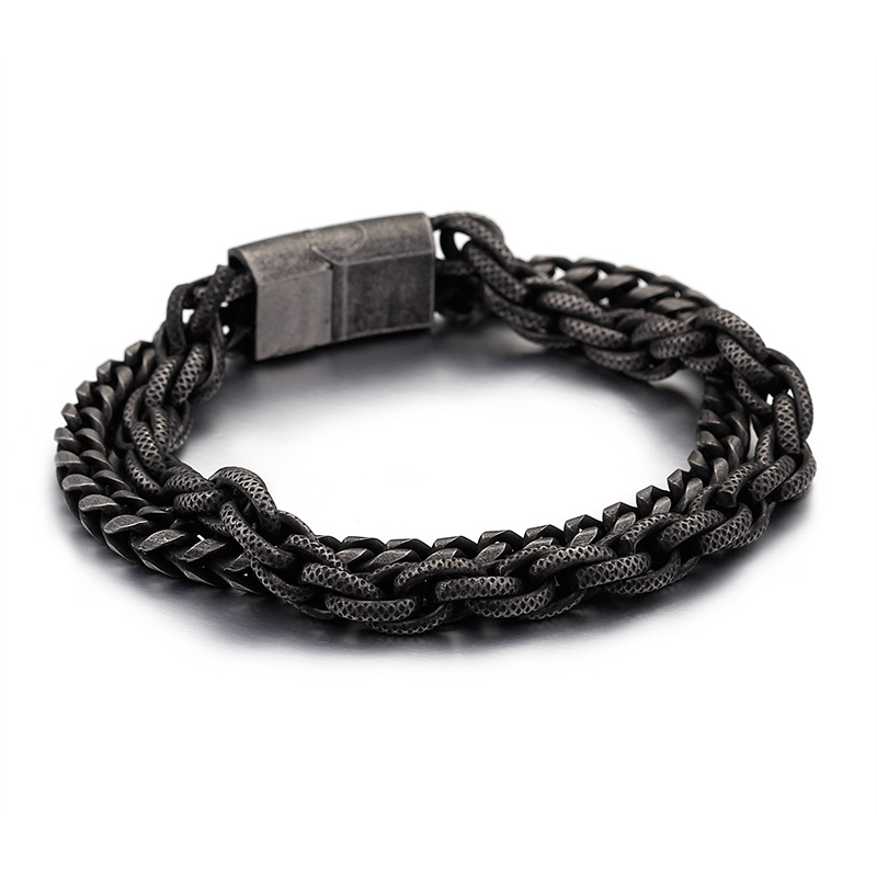 Retro Silver Hip Hop Rock Titanium Steel Link Chain Bracelet Men's Stainless Steel Thick Heavy Bangle Jewelry