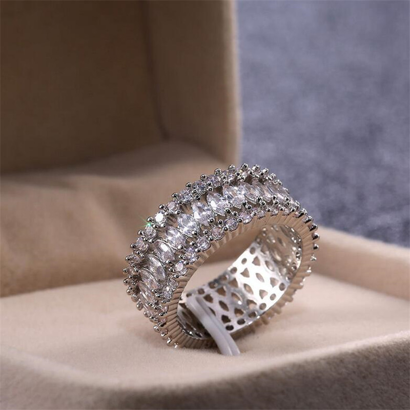 Marquise White Sapphire Sterg Sier Women's Wedding Band Ring