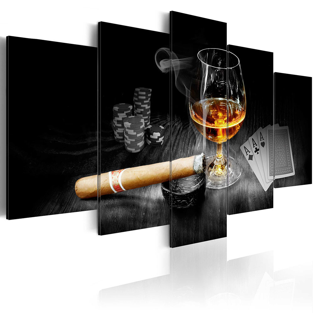 Home Decoration 5 Piece Wine Cups Pictures Canvas Oil Painting on Wall Art for Living Room Print Decor (no Frames)