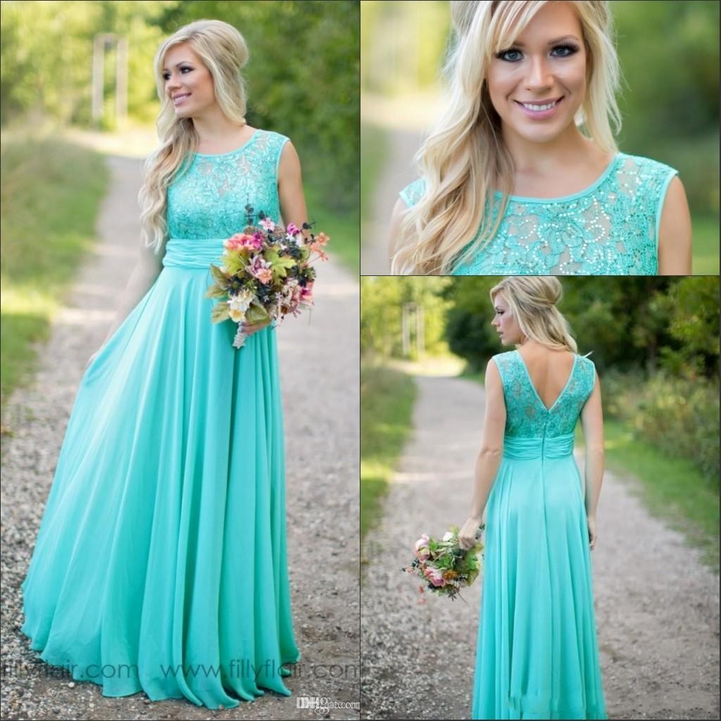 2020 New Teal Country Bridesmaid Dresses Scoop A Line Chiffon Lace V Backless Long Cheap Bridesmaids Dresses for Wedding BA1513
2020 New Teal Country Bridesmaid Dresses Scoop A Line Chiffon Lace V Backless Long Cheap Bridesmaids Dresses for Wedding BA1513