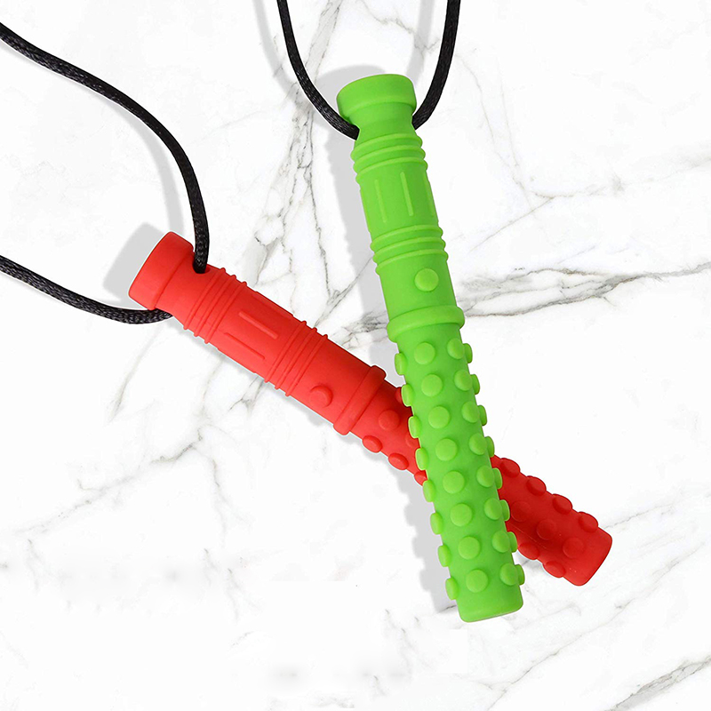 Sensory Chew Necklace Upgrade Textured Saber Chewing Pendant Silicone Teethers Oral Motor Chew Toys Chewlery Necklace for Infant Kids