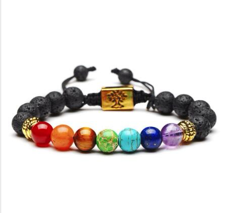 Yoga Handmade 7 Chakra Tree Of Life Charm Bracelets Lava Stones Multicolor Beads Rope Bracelet Women Men Bracelets Bangles