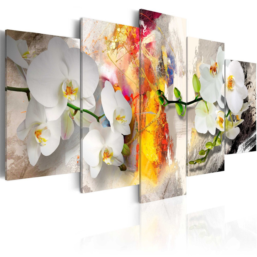( No Frame ) Abstract Orchid Flower Canvas Art Print Modern Wall Painting Home Decoration Gift for Love, Choose Color & Size