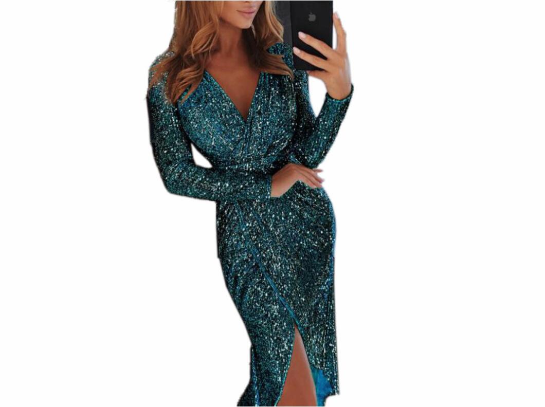 little black dress Knee Length Cocktail Dresses 2019 V Neck Long Sleeve Short Modest rose gold Sequins Arabic Prom Party Evening Gowns Cheap