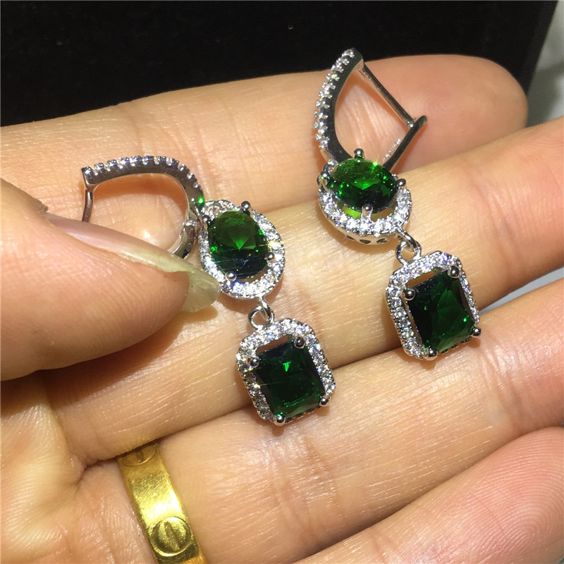 Vecalon Fashion Lady Dangle earring 5A Zircon Cz 925 Sterling silver Party wedding Drop Earrings for women Bridal Jewelry