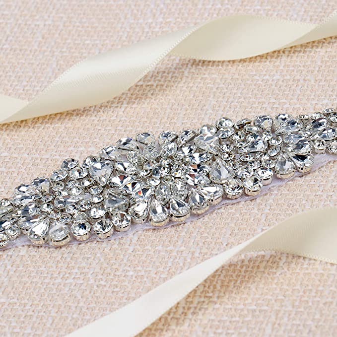 Handmade Silver Rhinestones Appliques Wedding Belt Clear Crystal Sewing on Bridal Sashes Wedding Dresses Sashes Bridal Accessories