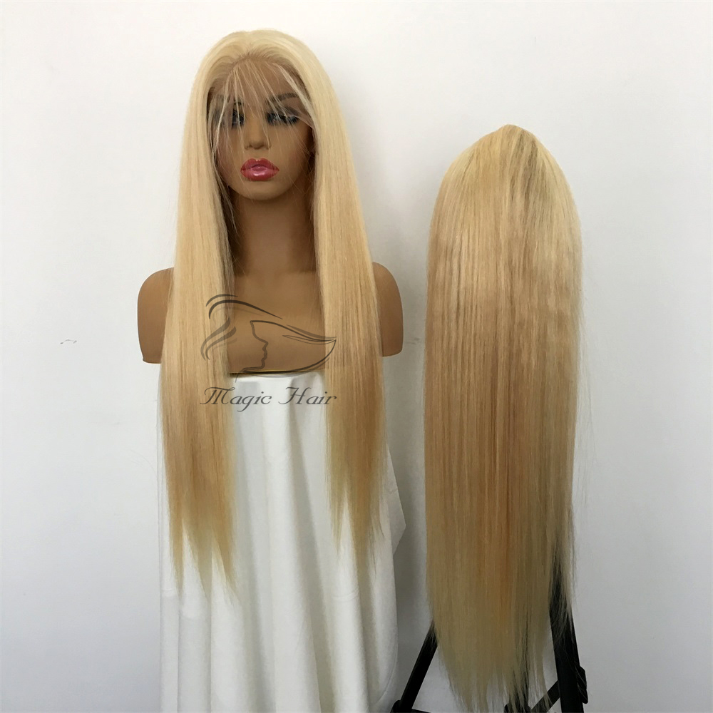150% Density Full Lace Human Hair Wigs Brazilian Light Blonde Human Hair Color 613# Straight Thick Glueless Lace Front Wigs With Baby Hair