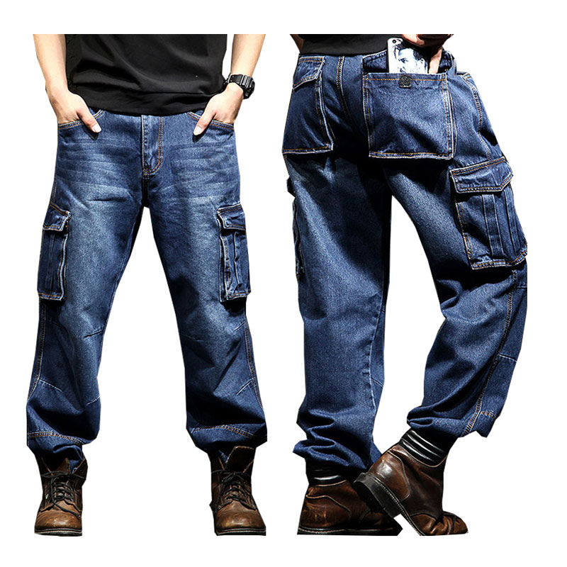 2018 Summer multi-pocket Overalls Men's jeans Men's Loose Straight Large size 46 wear-resistant Denim pants Color Black / Blue
2018 Summer multi-pocket Overalls Men's jeans Men's Loose Straight Large size 46 wear-resistant Denim pants Color Black / Blue