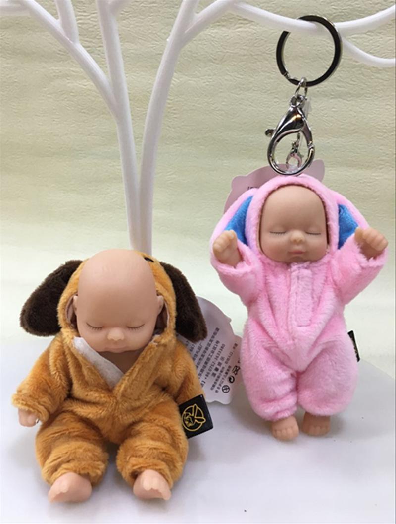 New Cute Sleeping Baby Doll Keychains for Women Bag Toy Key Ring Fluffy Fur Plush Key Chains Can Be Twisted 360 Degree Joints Undressed