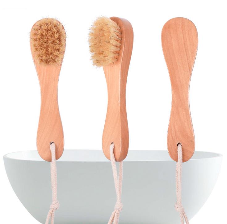 Natural Boar Bristles Spa Facial Brush Face Brush with Wood Handle Remove Black Dots Rub Face Nail Brush SN515