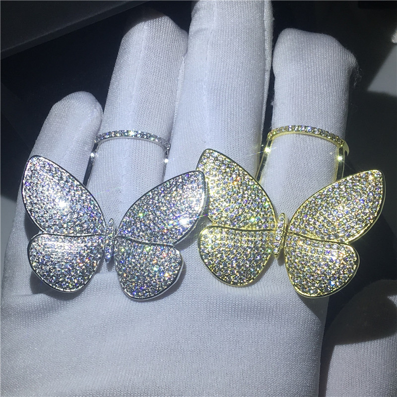 Fashion Flying butterfly Ring Mirco Pave 299pcs Diamond 925 Sterling silver Party wedding band ring for women men Jewelry