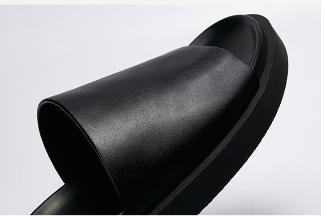 Summer quality leather mens sandals casual slippers leather sandals beach shoes High heel slippers True leather scuffs slippers