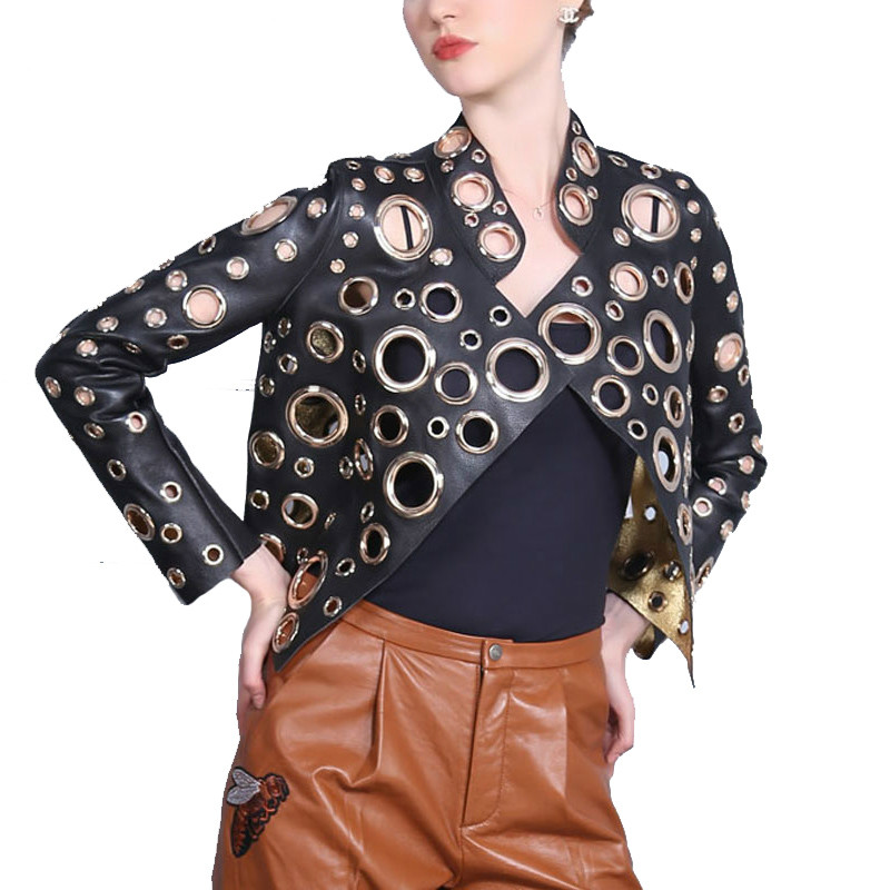 Fashion Cool Jacket Women Metal circle Moto Coat Punk Rock Faux Jacket jaquetas couro Casaco chaquetas1