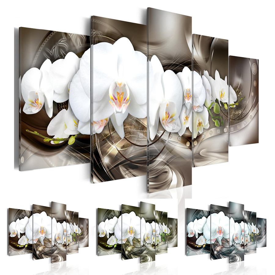 ( No Frame ) Abstract Flower Canvas Art Print Modern Orchid Floral Wall Painting Home Decoration Gift for Love, Choose Color & Size