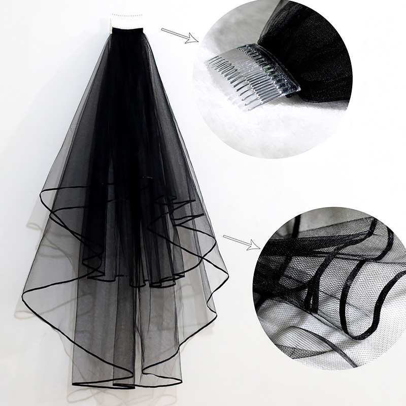 Black Bridal Veils With Comb Two Layers Short Ribbon Edge Wedding Shoulder Veil Soft Tulle Women Costume Accessories
Black Bridal Veils With Comb Two Layers Short Ribbon Edge Wedding Shoulder Veil Soft Tulle Women Costume Accessories