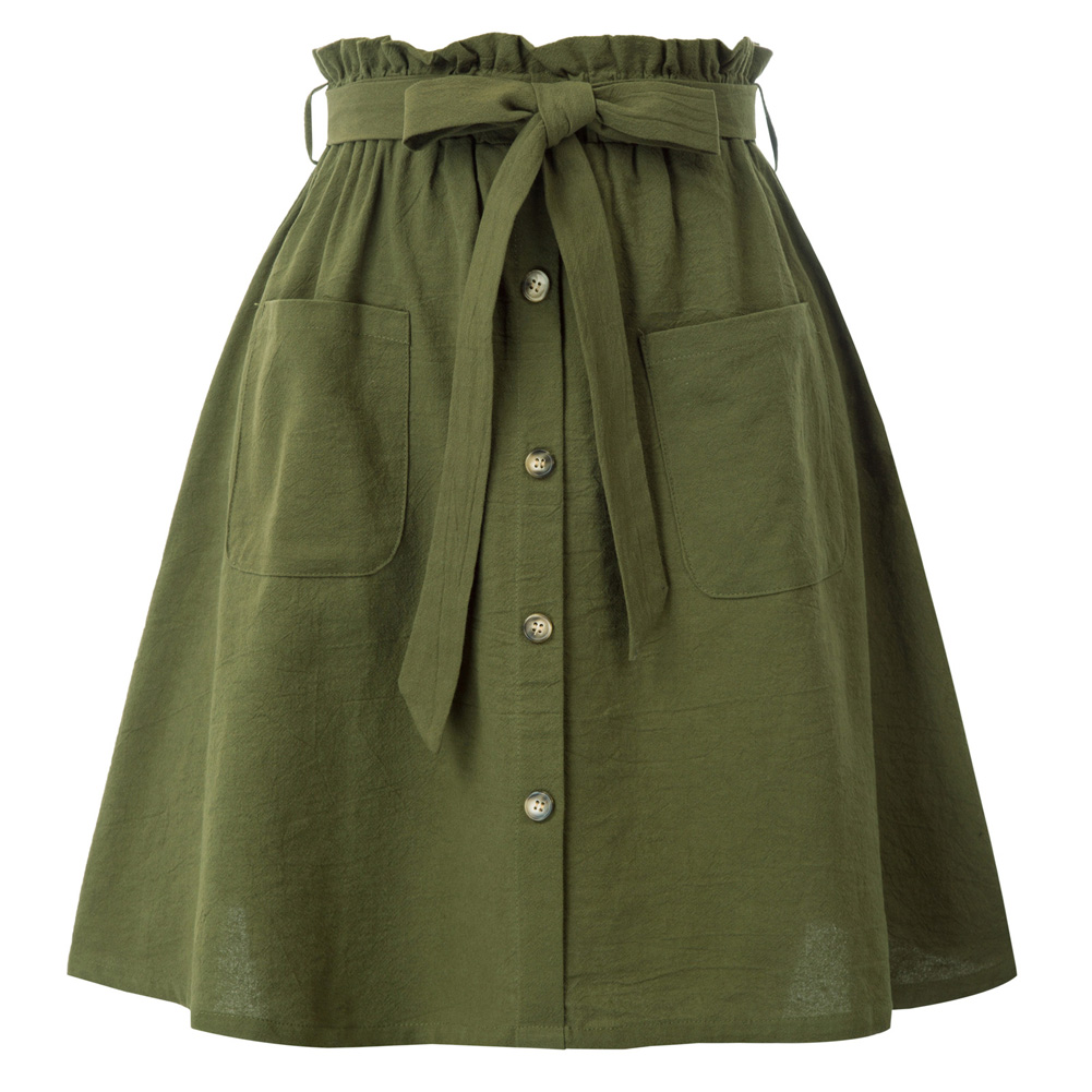 Women Buttons skater Skirt Pockets ruffles belt solid color flare Cotton skirts A-Line Elastic high Waist lady girl casual skirt, Army green
Women Buttons skater Skirt Pockets ruffles belt solid color flare Cotton skirts A-Line Elastic high Waist lady girl casual skirt, Army green