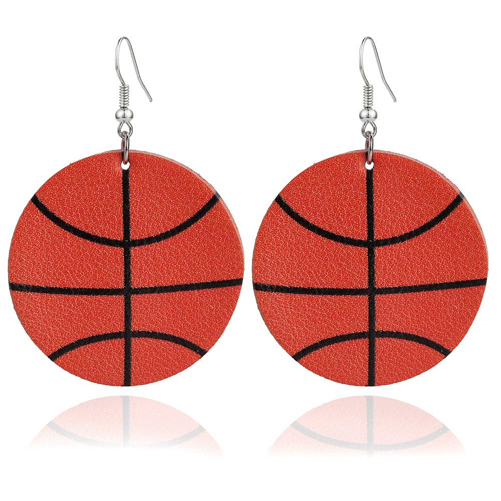 New Fashion Statement Sports Style 3D Basketball Football Tennis Rugby Printed Pendant Earring Creative Leather Charms Earring for woman