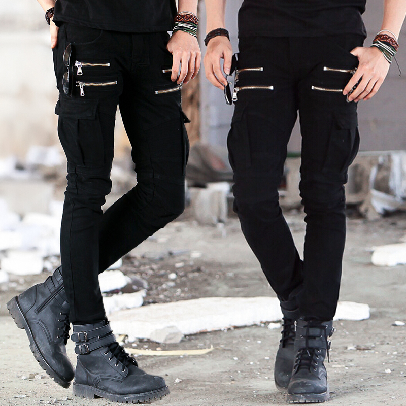 Army Green Black Mens Denim Biker Cargo Jeans Brand Men Stretch Skinny Moto Pencil pants Runway Distressed Motorcycle Jeans
