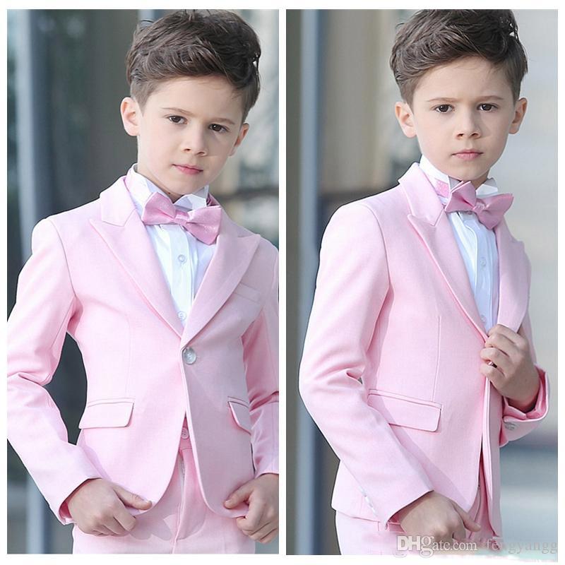 pink boys dinner suits wedding tuxedos peak lapel boy formal wear kids suits for prom party blazers custom made jacketspantsbow tie