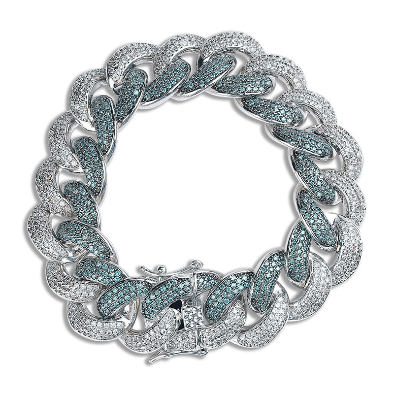 18mm Hip Hop Cuba Chain Bracelet Mens Emerald Color Full Diamond Stone Heavy Thick Platinum Plated Bangle