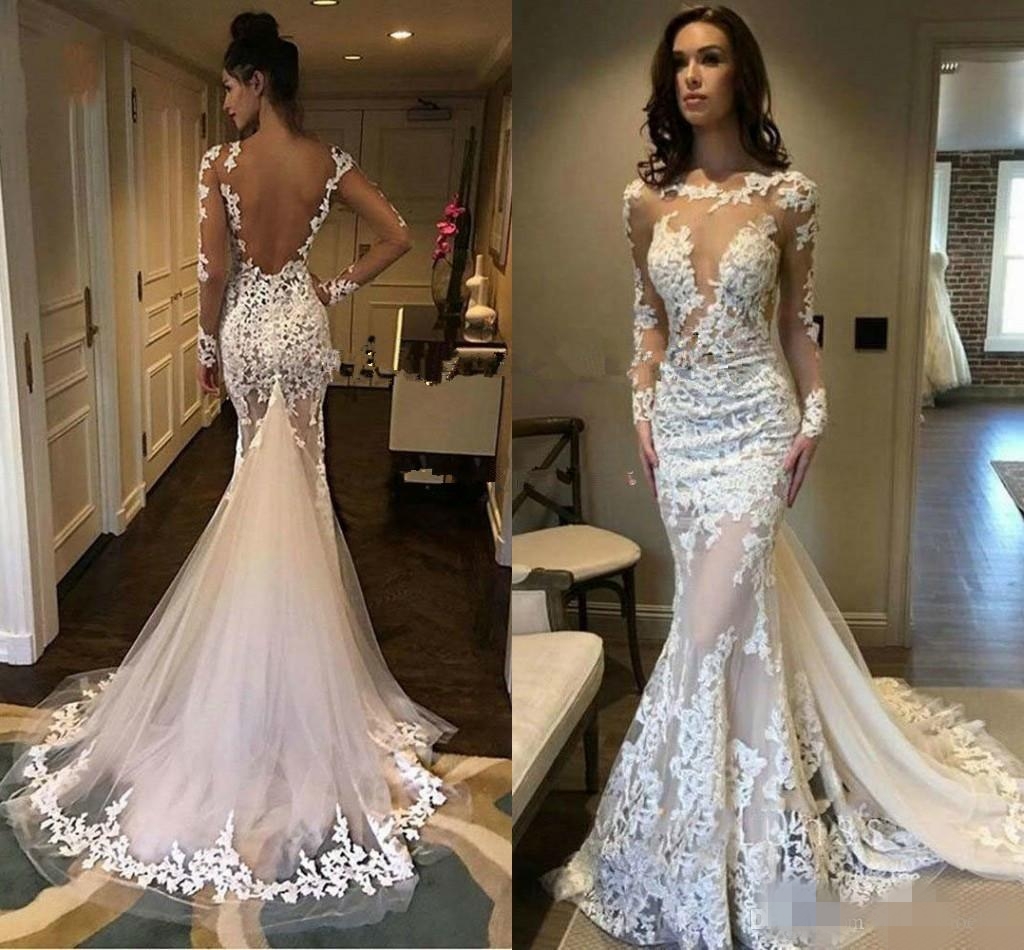 Sexy Strpas Spaghetti Mermaid Dresses Backless Beaded Crystals Lace Applique Sweep Train Boho Beach Wedding Bridal Gown Custom Made