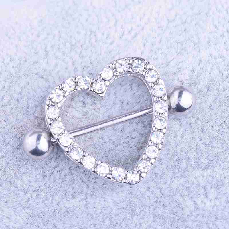Rhinestone silver stainless steel hypoallergenic double-layer diamond love milk Beautiful Cute Jewels Amazing Flower Surgical Steel Heart Ni