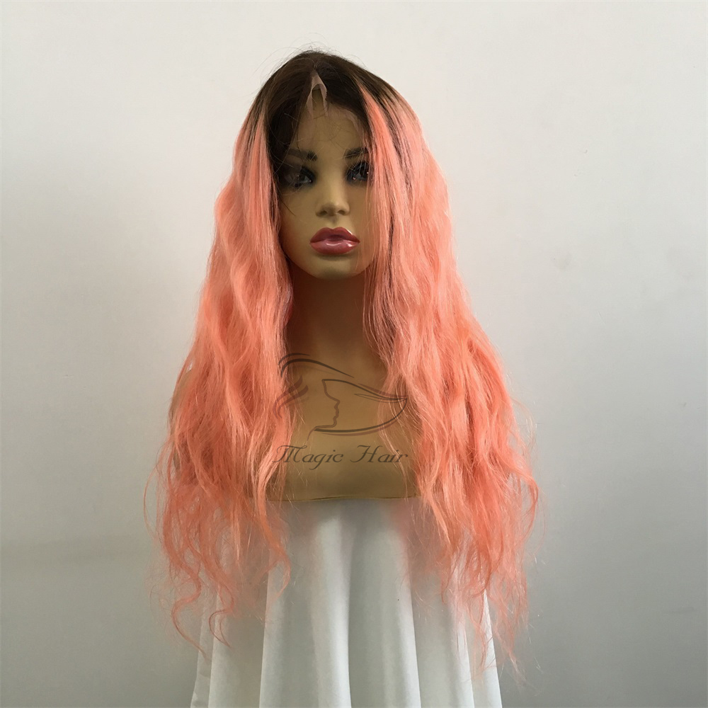 Full Lace Human Hair Wigs Brazilian Pink Color Human Hair Water Wave Thick Glueless Lace Front Wigs With Baby Hair