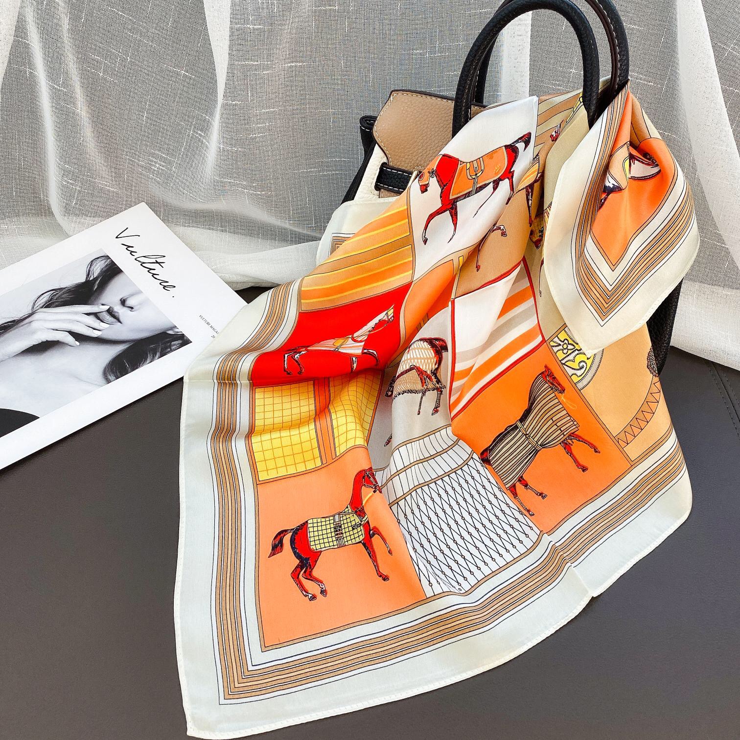 Square Silk Scarf Women 10 Horse Print Scarfs Head Neck Small Scarves 50*50cm