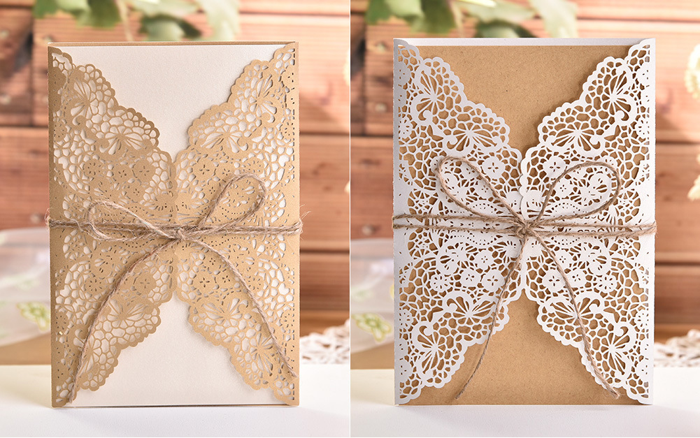 Laser Cut White elegant Pattern West Cowboy Style Vintage Wedding invitations Card Kit Blank Paper Printing Invitation