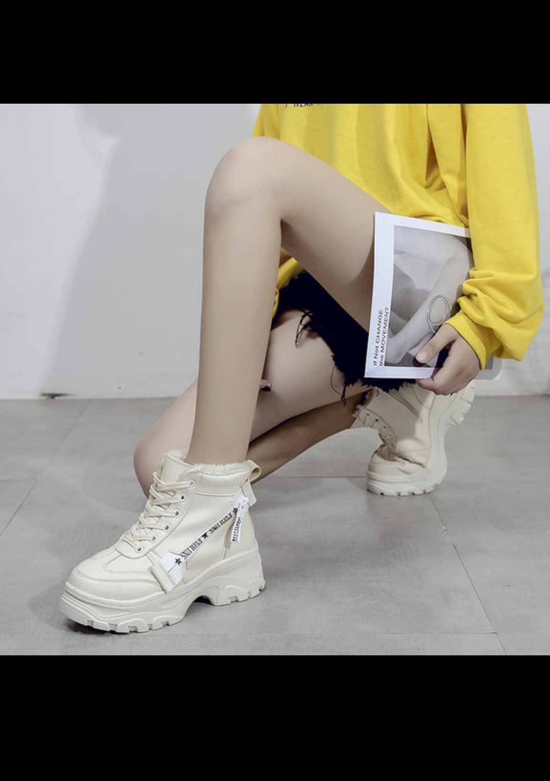 Hot Sale-Women Shoes Fall Winter Women Martin Boots Thick Cross-tied Side Zipper Martin Boots Casual Platform Mujer Snow Boots