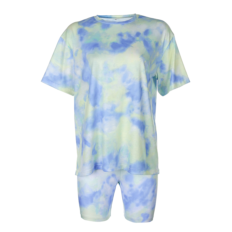 Womens Summer Tracksuit Tie Dye Tshirt Shorts Two Piece Set Women Casual Outfits lounge Wear Jogging Femme Biker Shorts Tees Summ
