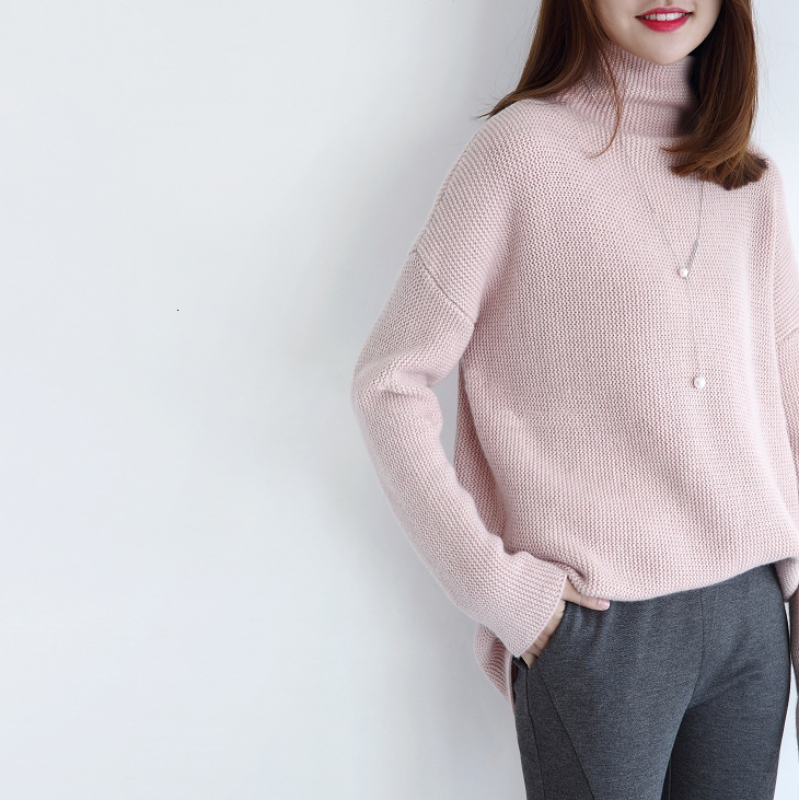 Hot Sale Sweaters Women 100% Cashmere and Wool Jumpers Loose Style Woman Pullovers Turtleneck Sweater Ladies Clothes Woolen Tops V191130