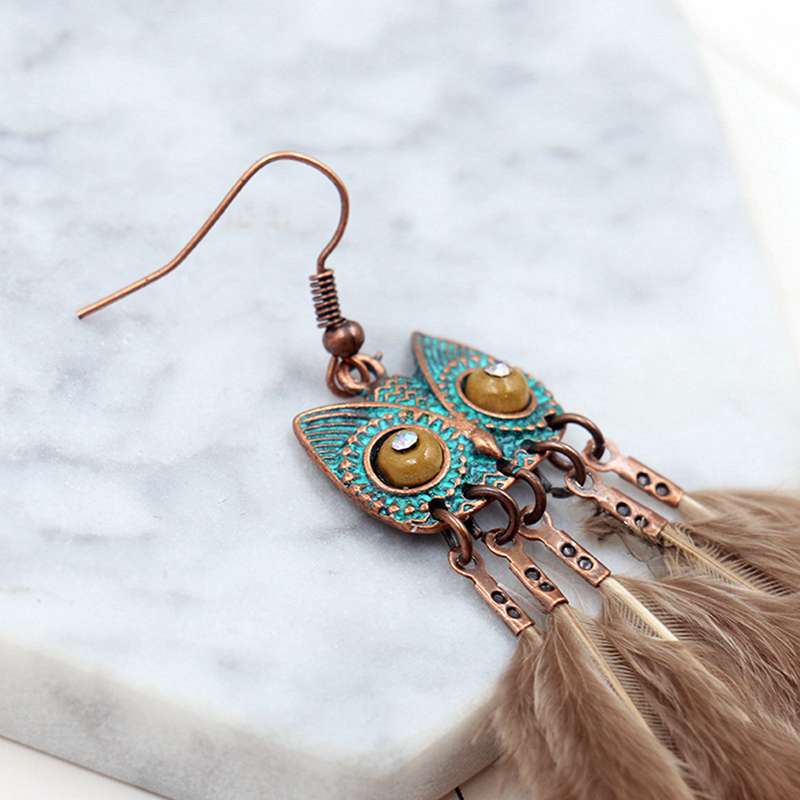 Owl Earrings Bronze Feather Owl Earrings Glamour Jewelry Earrings Cute Birthday, Easter Gifts for Women and Girls