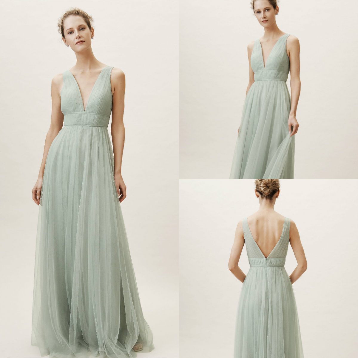 BHLDN Bridesmaid Dresses V Neck Tulle Sleeveless or Length Mint Green Formal Ocn Dress Cheap Evening Gowns