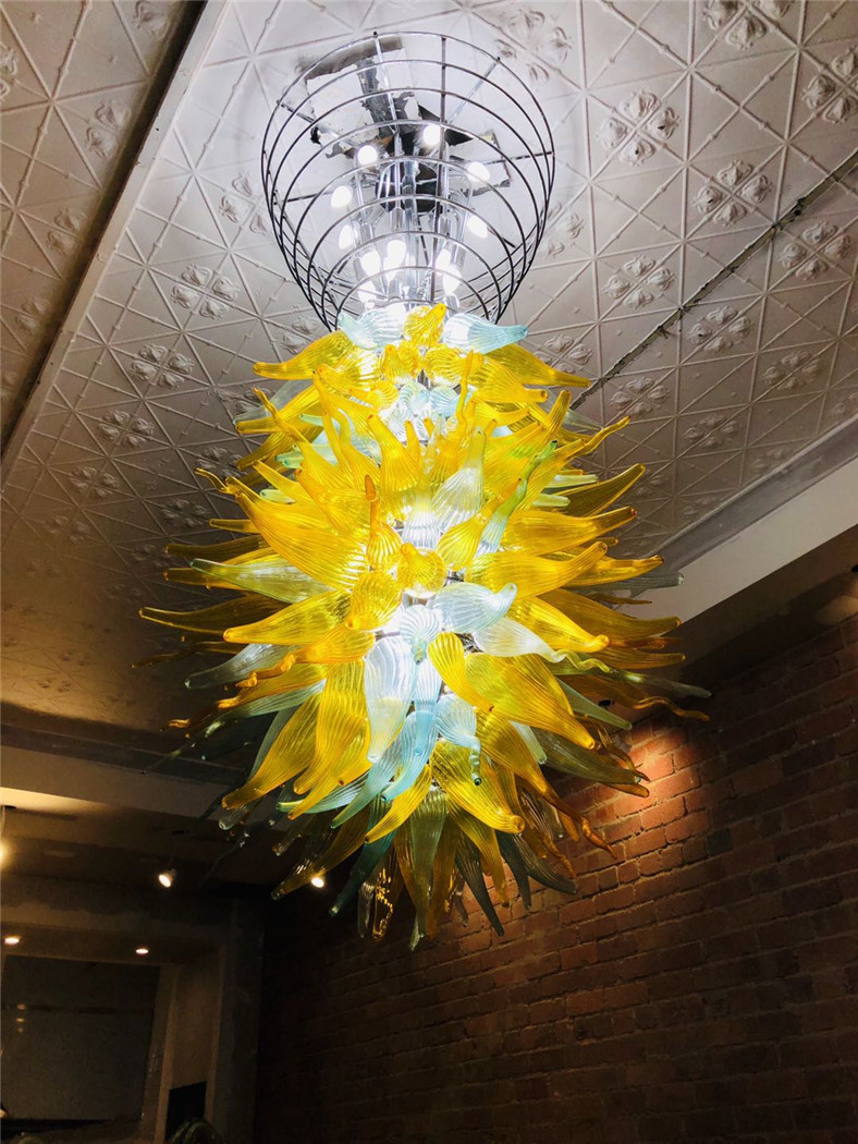 Creative Large Chandelier Lighting Hotel Entrance Lobby Hand Blown Glass Chandelier for High Ceiling LED Bulbs Glass Art Pendant Lamps