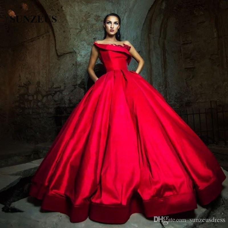 Dubai Ball Gorgeous Gown Quinceanera Beaded High Neck Applique Satin Prom Dresses Sweep Train Red Formal Evening Gowns Vestidos S 6660306