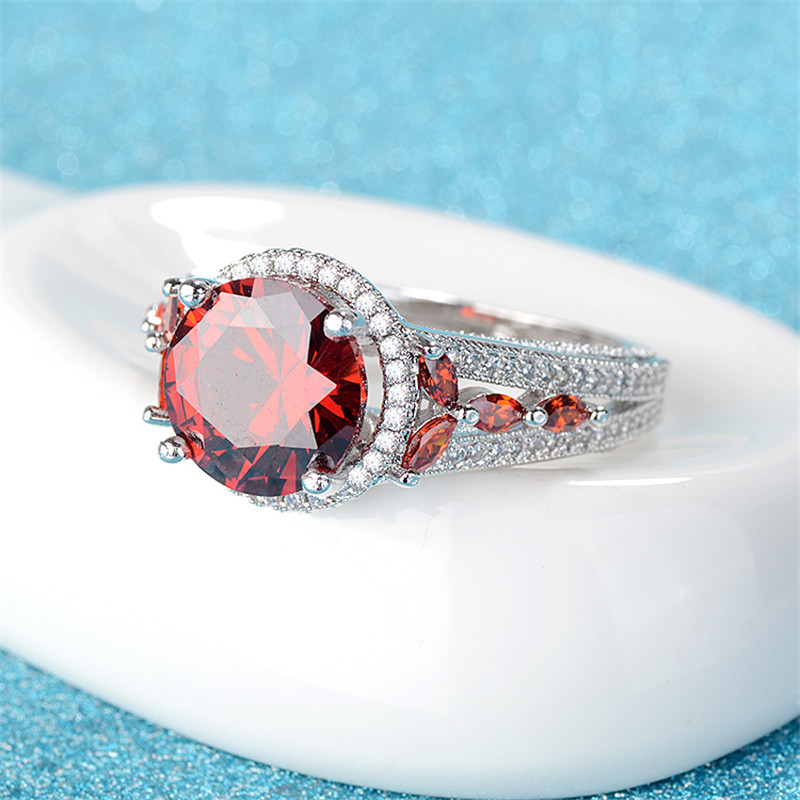 Vecalon Flower ring 925 Sterling silver Round 4ct 5A Red Zircon Party wedding band rings For women men Dropshipping Jewelry