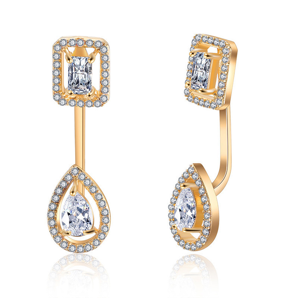 Hip Hop Waterdrop Drop Ear Clip Earrings Full White Zircon Earrings Two Style Wearing Jewelry Wholesale