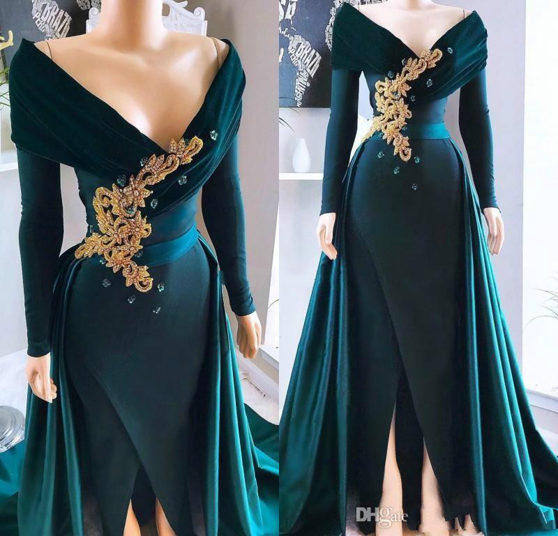 Dark Green Long Sleeves Evening Dresses Off The Shoulder Appliques Beaded Formal Prom Party Gowns With Front Slit Customized, Silver
Dark Green Long Sleeves Evening Dresses Off The Shoulder Appliques Beaded Formal Prom Party Gowns With Front Slit Customized, Silver