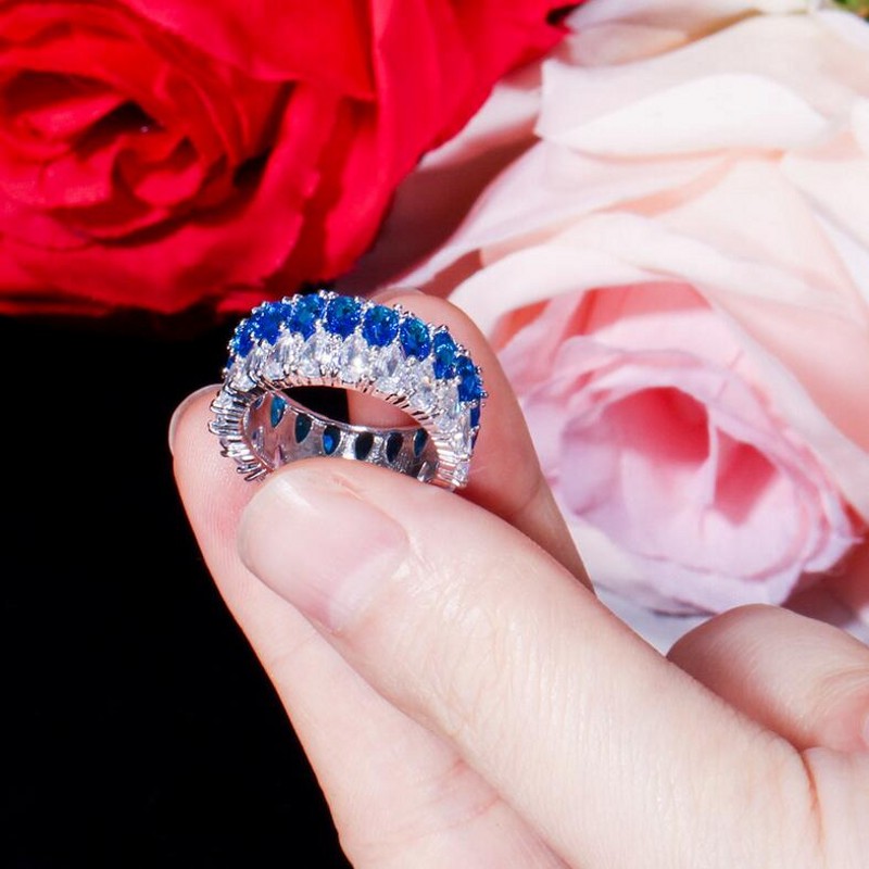 Sterg Sier Drop Water Emerald Cut CZ Wedding Band Ring for Women