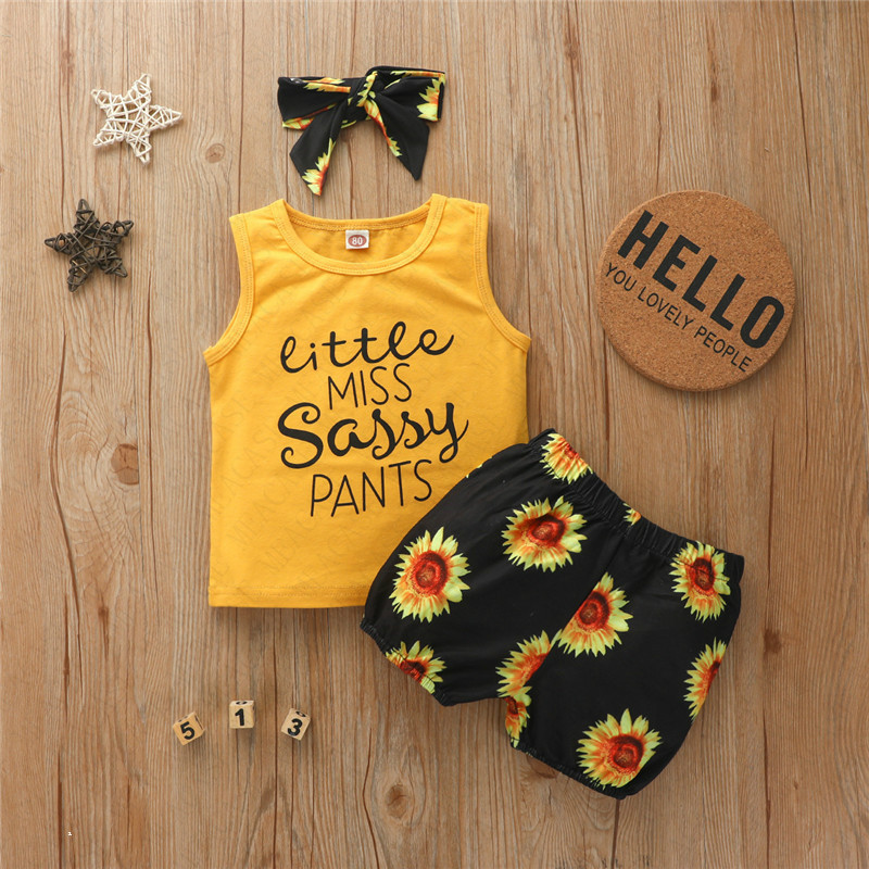 2020 Baby Girls Shorts Set with Hairband Headband Hair Wrap Tank Vest + Sunflower Shorts Two Piece Kids Clothes Sports Casual Suit D62311, Yellow
2020 Baby Girls Shorts Set with Hairband Headband Hair Wrap Tank Vest + Sunflower Shorts Two Piece Kids Clothes Sports Casual Suit D62311, Yellow