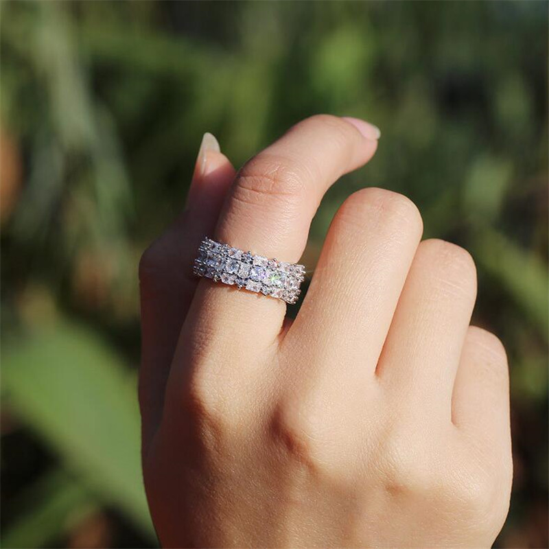 US Size 5-10 Drop Shipping Stunning Luxury Jewelry 925 Sterling Silver Princess Cut White Topaz CZ Diamond Birthstone Women Wedding Ring Set