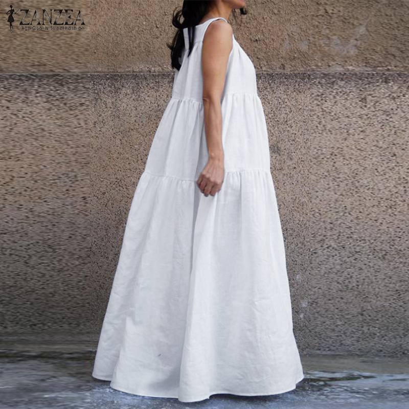 Fashion Strap Maxi Vestido Women's Ruffle Sundress ZANZEA Female Casual Party Robe Femme Plus Size Bohemian Dress With Belt T200416