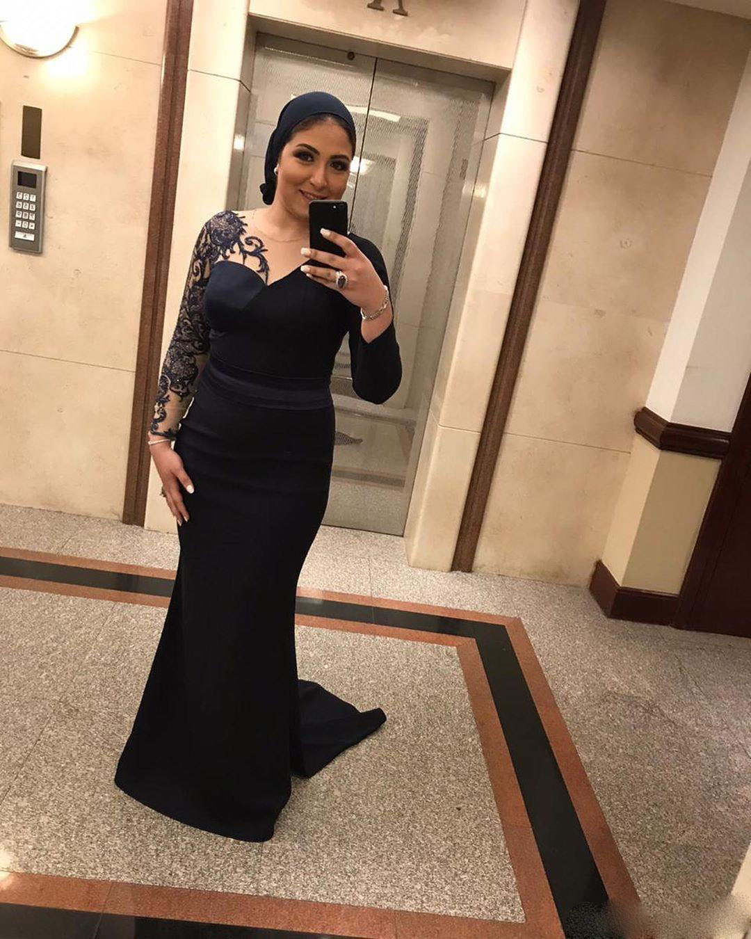 Arabic Aso Ebi Muslim Lace Beaded Evening Dresses Mermaid Long Sleeves Prom Dresses Cheap Formal Party Bridesmaid Second Gowns